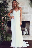 Spaghetti Straps A-Line Wedding Dresses With Lace Appliques WD186