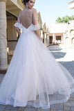 Spaghetti Straps Lace Dropped Sleeves Tulle A Line Beach Wedding Dress TN117 - Tirdress