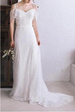 Spaghetti Straps Lace A Line Boho Beach Wedding Dress Simple Bridal Gown TN118