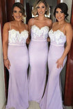 Brautjungfernkleid aus elastischem Satin in Lavendel mit Spaghettiträgern und Spitze TY0023
