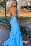 Spaghetti Straps Light Blue Satin Mermaid Simple Prom Dress TP1049 - Tirdress