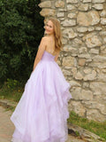 Spaghetti Straps Lilac Tulle Prom Dresses A-line Tiered Evening Gowns TP1003 - Tirdress