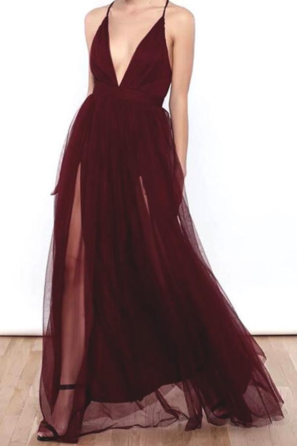 Spaghetti Straps Prom Dresses Burgundy Prom Dress Long Prom Gown US14 / Custom Color Spaghetti Straps Prom Dresses Burgundy Prom Dress Long Prom Gown US14 / Custom Color