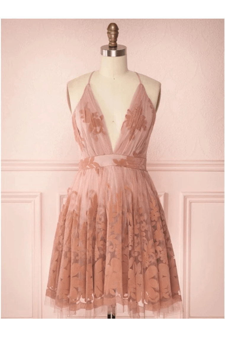 Spaghetti Straps Short Pink Homecoming Dress Criss Cross Back HD0095 US0 / As Picture Spaghetti Straps Short Pink Homecoming Dress Criss Cross Back HD0095 US0 / As Picture