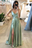 Spaghetti Straps Sleeveless A Line Long Prom Dresses Simple Evening Dress TP1103 - Tirdress