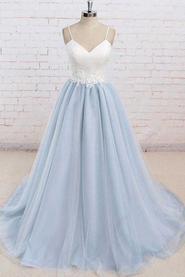 Spaghetti Straps Sweep Train Backless Lavender Tulle Prom Dress PG498 - Tirdress