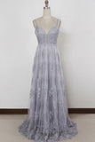 Spaghetti Straps Sweep Train Backless Lavender Tulle Prom Dress PG393