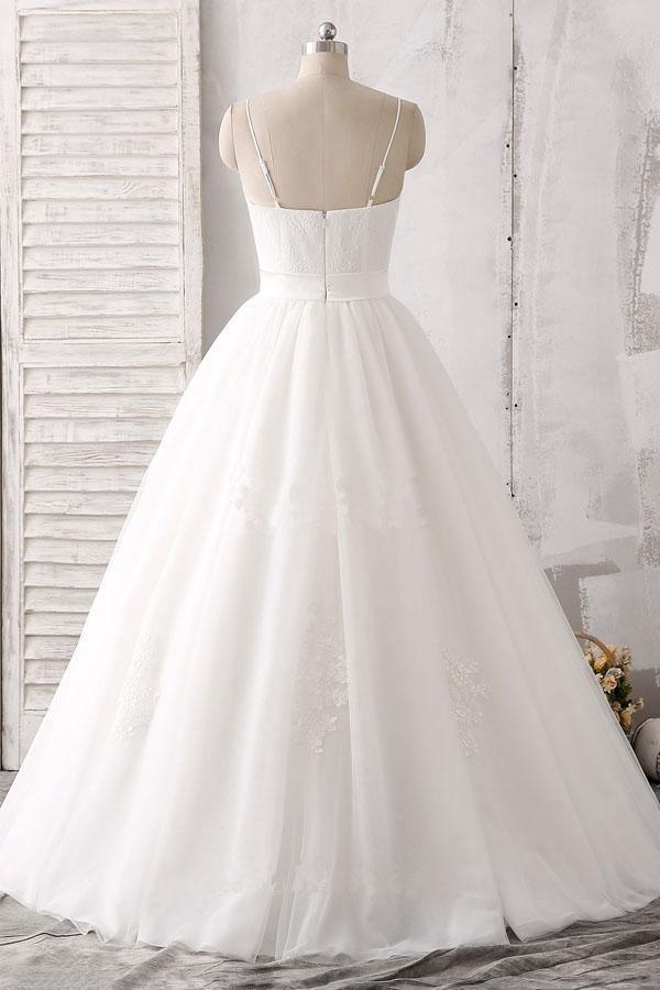 Spaghetti Straps Sweetheart Floor-length White Satin Wedding Dress WD143 - Tirdress