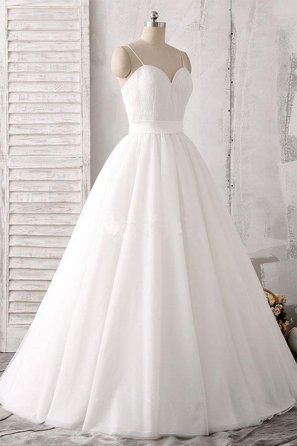 Spaghetti Straps Sweetheart Floor-length White Satin Wedding Dress WD143 - Tirdress