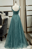 Spaghetti Straps Tulle Modest A Line Evening Dress Long Prom Dress TP0947 - Tirdress