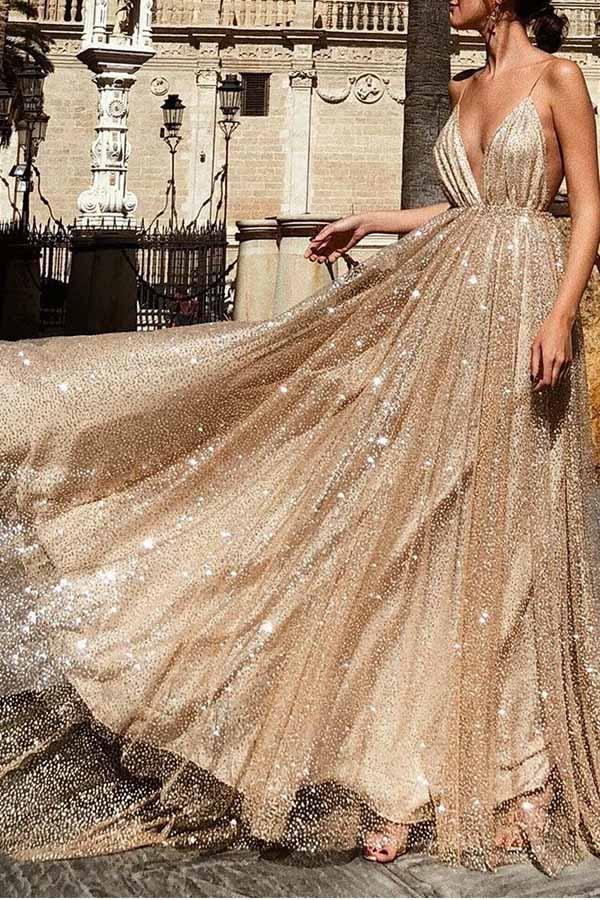 Sparkle Backless Plunging Neckline Long Prom Evening Dress US14 / As Picture