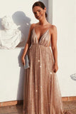 Sparkle Backless Plunging Neckline Sequin Long Prom Evening Dress TP0918