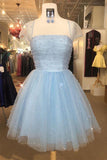 Sparkle Beaded Cap Sleeves Light Sky Blue Homecoming Dress HD0051