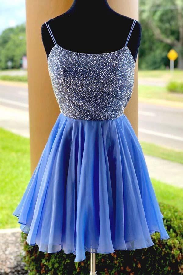Sparkle Beading Blue Short Prom Dress Homecoming Dress HD0052 - Tirdress