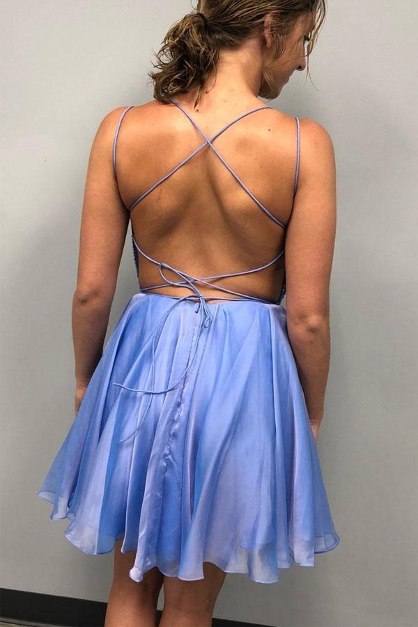 Sparkle Beading Blue Short Prom Dress Homecoming Dress HD0052 - Tirdress