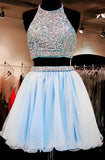 Sparkle Halter Two Pieces Baby Blue Homecoming Dress TR0050