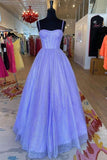 Sparkly Tulle Sweetheart Lavender Straps Long Prom Formal Dress TP1169 - Tirdress