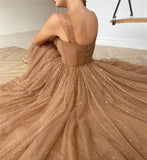 Sparkly A-line Prom Dresses Tulle Tea-length Evening Gowns TP1005 - Tirdress