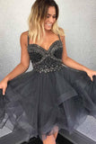 Sparkly Beads Short Grey Tulle Homecoming Dress With Beading PG161