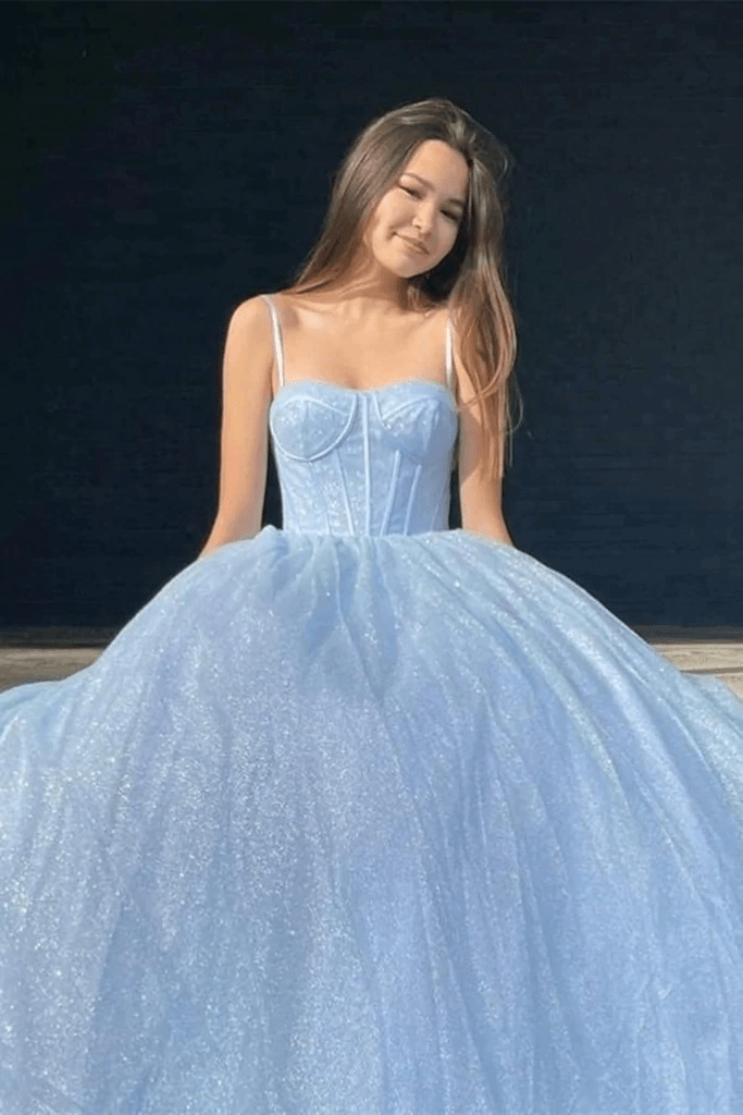 Sparkly Lilac A Line Prom Dresses Spaghetti Straps Sequin Evening Dress TP1116 - Tirdress