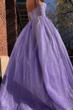 Sparkly Lilac A Line Prom Dresses Spaghetti Straps Sequin Evening Dress TP1116 - Tirdress