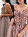 Sparkly Prom Dresses Aline Spaghetti Straps Long Grey Prom Dress Fashion Evening Dress TP0922 - Tirdress