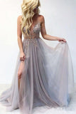 Sparkly Prom Dresses Aline Spaghetti Straps Long Grey Prom Dress Fashion Evening Dress TP0922 - Tirdress