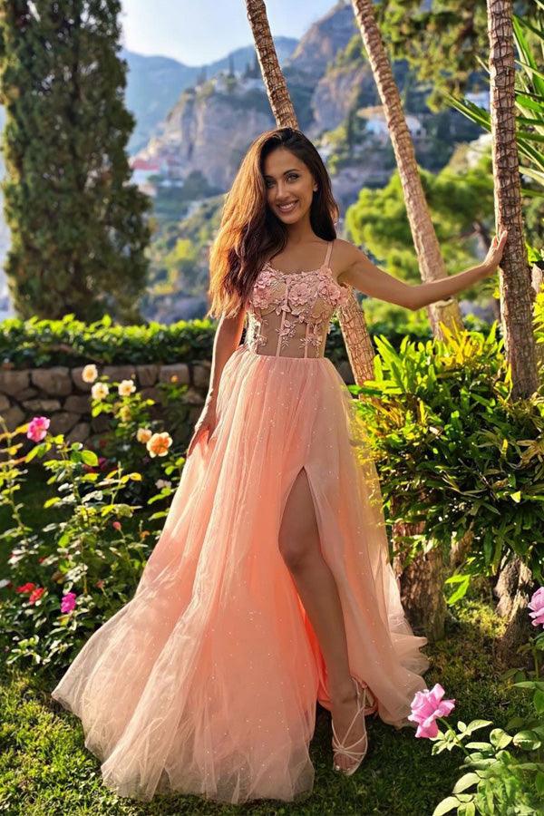Split See Through Lace Formal Gown Sweetheart Neck Tulle Prom Dress TP1036 - Tirdress