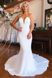 Strapless Chapel Train Mermaid Long Satin Wedding Dresses TN318 - Tirdress