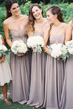 Strapless Floor-Length Grey Chiffon Bridesmaid Dress with Ruched BD029 - Tirdress