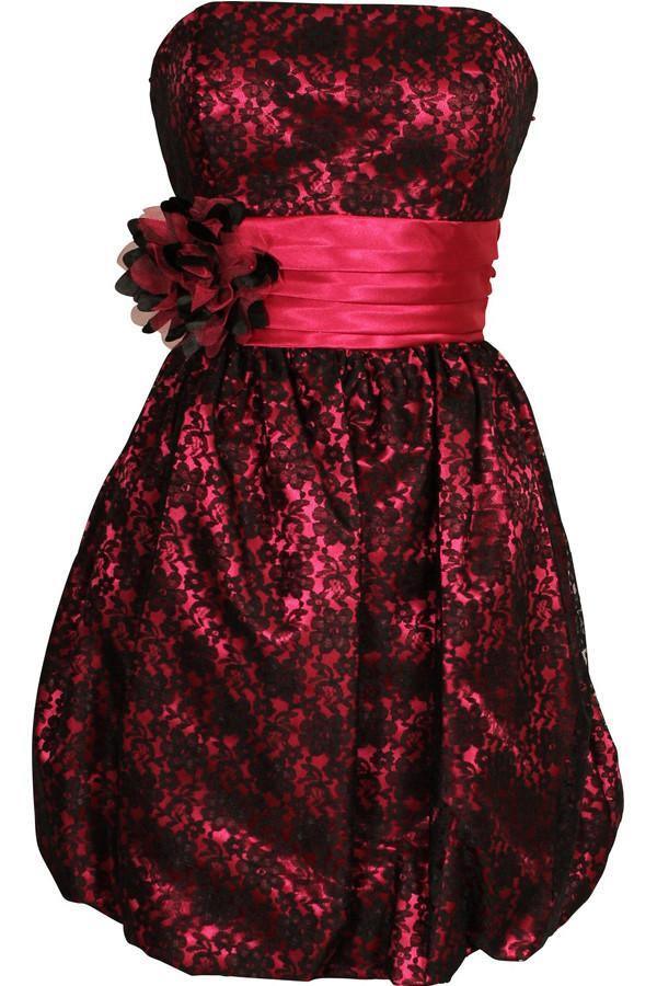 Strapless Knee Length Lace Satin Homecoming Dress With Flower Sash TR0144 - Tirdress