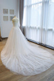 Strapless -Up Appliques A Line Chapel Train Wedding Dress With Beading WD168 - Tirdress