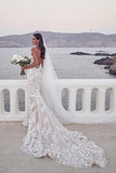 Straps Mermaid Wedding Dresses Lace Appliqued Bridal Gowns TN297
