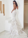 Straps Mermaid Wedding Dresses Lace Appliqued Bridal Gowns TN297 - Tirdress