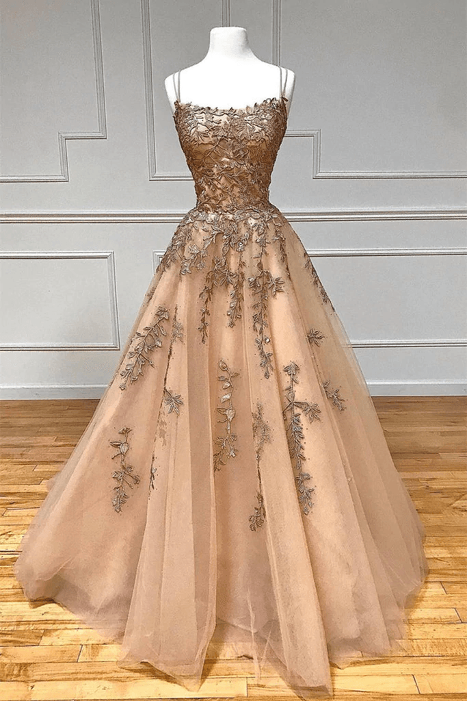 Champagne Lace Tulle Long Prom Dress Formal Evening Dress Ball Gown US4 / As Picture Champagne Lace Tulle Long Prom Dress Formal Evening Dress Ball Gown US4 / As Picture