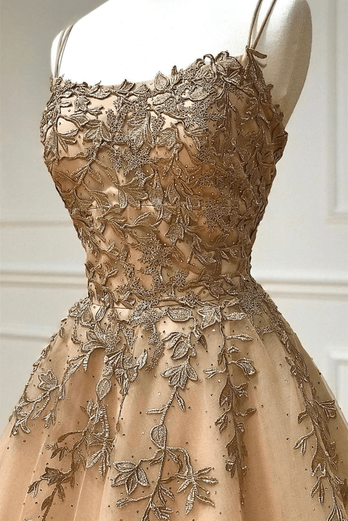Champagne Lace Tulle Long Prom Dress Formal Evening Dress Ball Gown US4 / As Picture Champagne Lace Tulle Long Prom Dress Formal Evening Dress Ball Gown US4 / As Picture