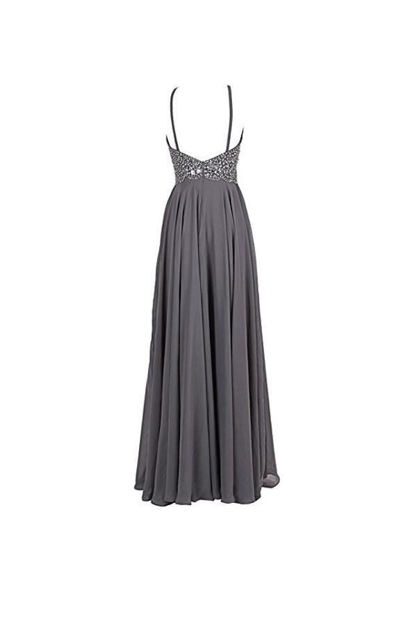 Straps Formal Gowns Beading Prom Evening Dresses Backless PG263 - Tirdress