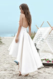 Straps High Low Ivory Satin Sleeveless Backless Prom Dress PG446 - Tirdress