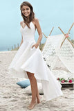 Straps High Low Ivory Satin Sleeveless Backless Prom Dress PG446