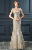 Stunning Jewel Short Sleeves Floor- Length Sequined Mermaid Prom Dress TP0114