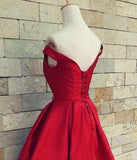 Stunning Off The Shoulder Sweep Train Red A-line Prom Dress With Bowknot TP0042 - Tirdress