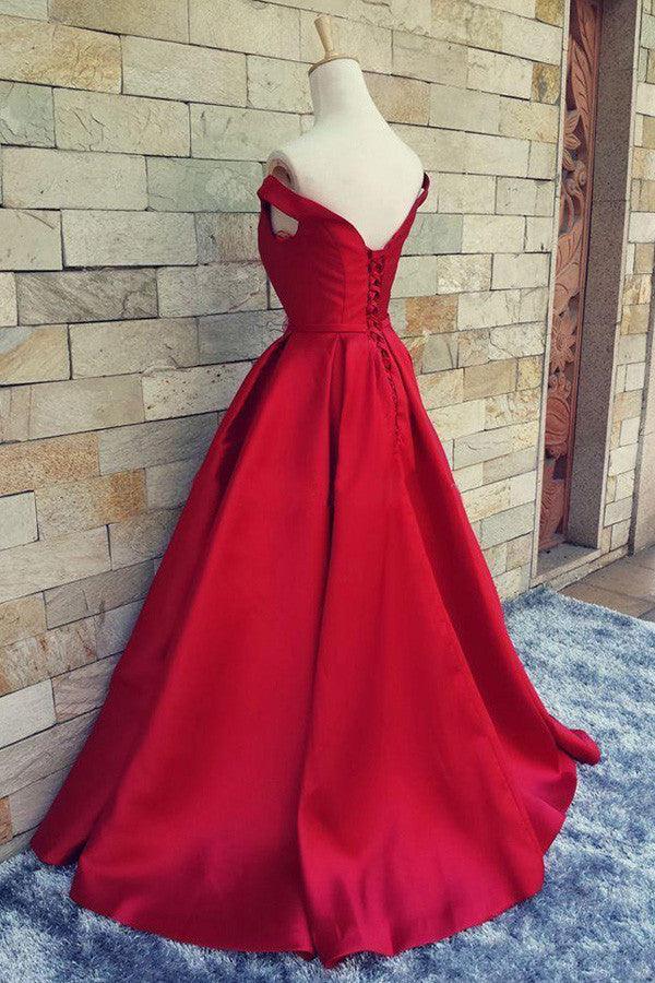 Stunning Off The Shoulder Sweep Train Red A-line Prom Dress With Bowknot TP0042 - Tirdress