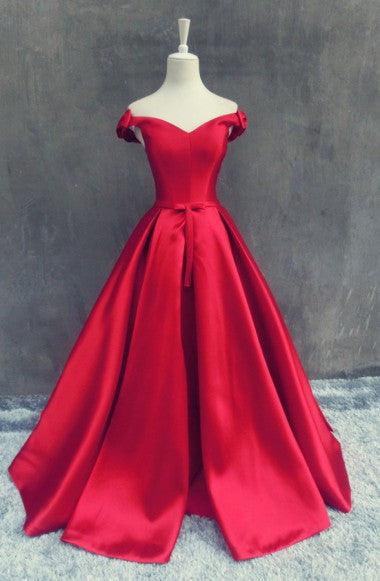 Stunning Off The Shoulder Sweep Train Red A-line Prom Dress With Bowknot TP0042 - Tirdress