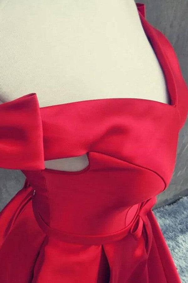 Stunning Off The Shoulder Sweep Train Red A-line Prom Dress With Bowknot TP0042 - Tirdress