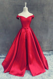 Stunning Off The Shoulder Sweep Train Red A-line Prom Dress With Bowknot TP0042