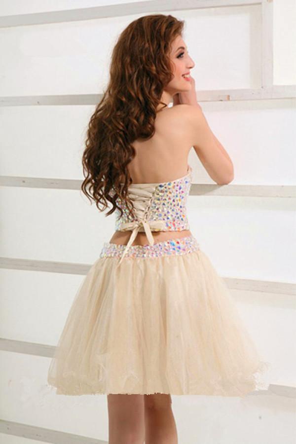 Stunning Two Piece Short Tulle Beaded Sweet Homecoming Dress US10 / Custom Color Stunning Two Piece Short Tulle Beaded Sweet Homecoming Dress US10 / Custom Color