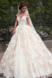 Stunning V-Neck Cap Sleeves Ball Gown Floor Length Wedding Dress TN0050