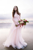 Subtle Pink  Strapless Sweetheart A-line Tulle Beach Wedding Dress WD134