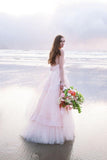 Subtle Pink Strapless Sweetheart A-line Tulle Beach Wedding Dress WD134 - Tirdress