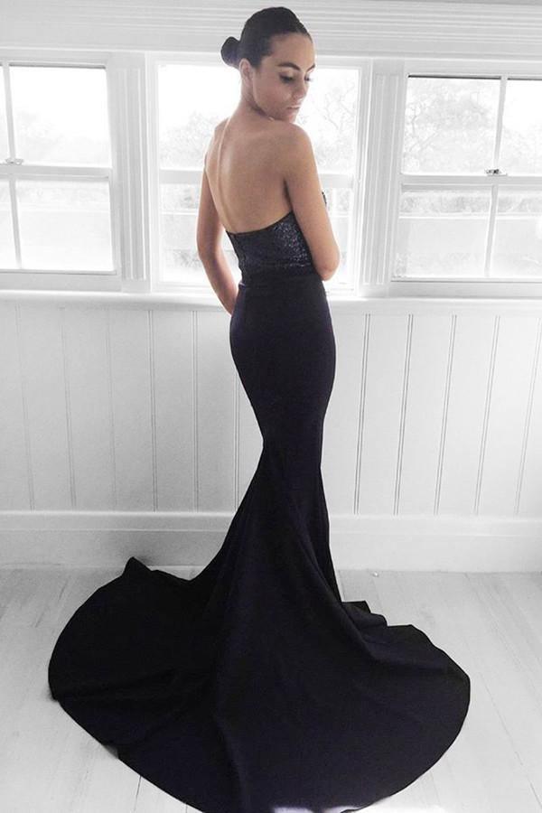 Sweep-Train Sequins Sweetheart Navy Mermaid Prom Dress PG349 - Tirdress